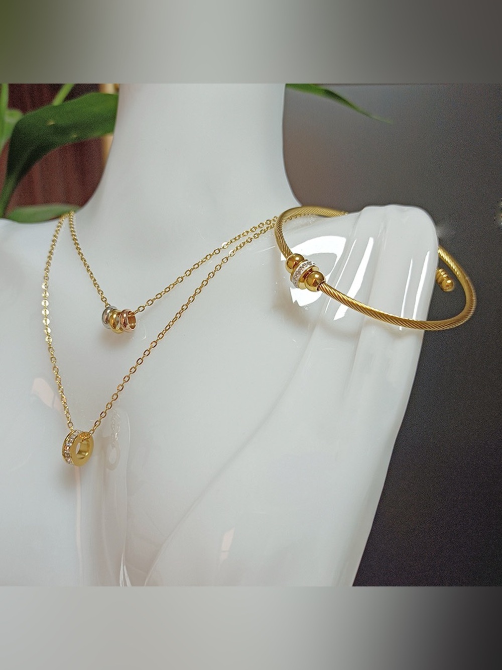 Set Necklace women Waterproof Non-Tarnish 304 Stainless Steel Real Gold Plated